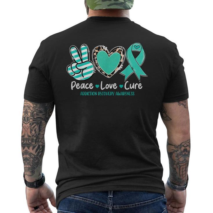 Peace Love Cure Addiction Recovery Awareness Support Men's Back Print T-shirt