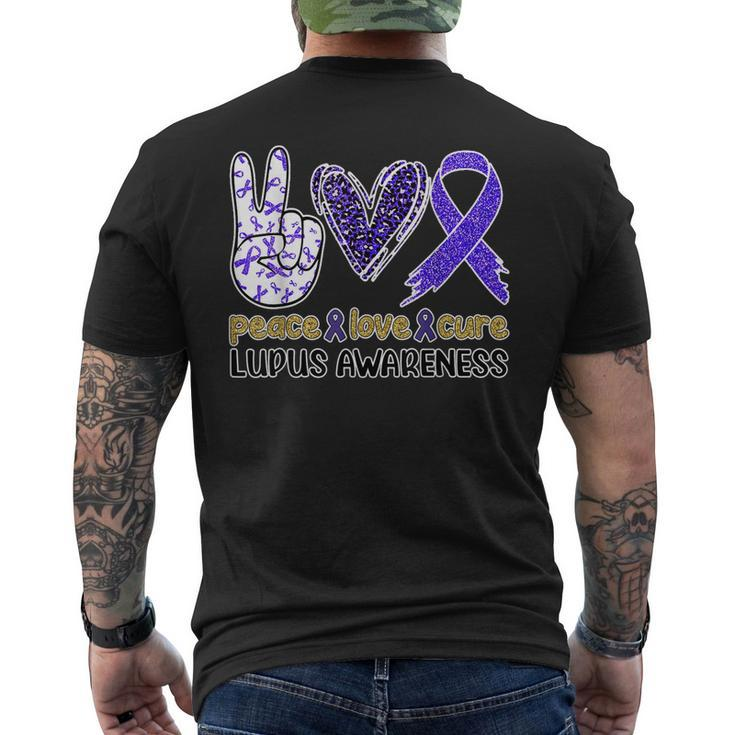 Peace Love Cure Lupus Awareness Purple Ribbon Lupus Support  Mens Back Print T-shirt