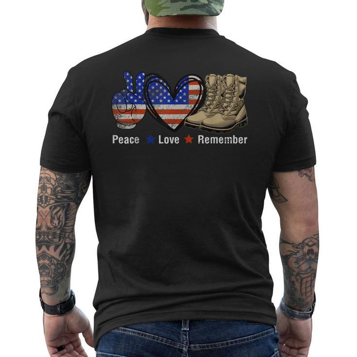 Peace Love Remember Combat Boots Usa Flag Veteran Day Men's T-shirt Back Print