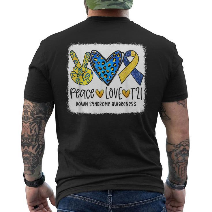 Peace Love T21 Cure Blue Yellow Down Syndrome Awareness Men's Back Print T-shirt