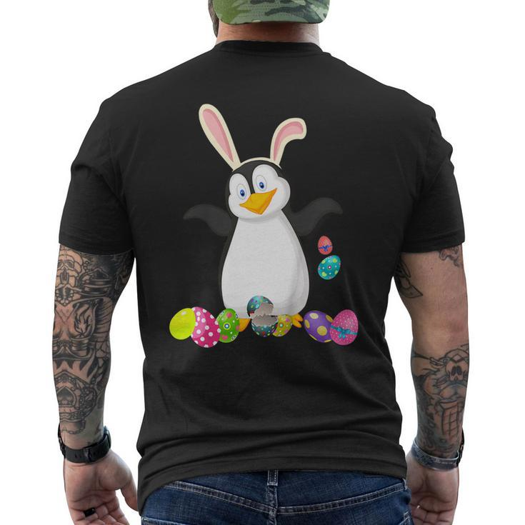 Penguin And Bunny Rabbit Hat Easter Eggs Happy Day T Shirt Men's Back Print T-shirt