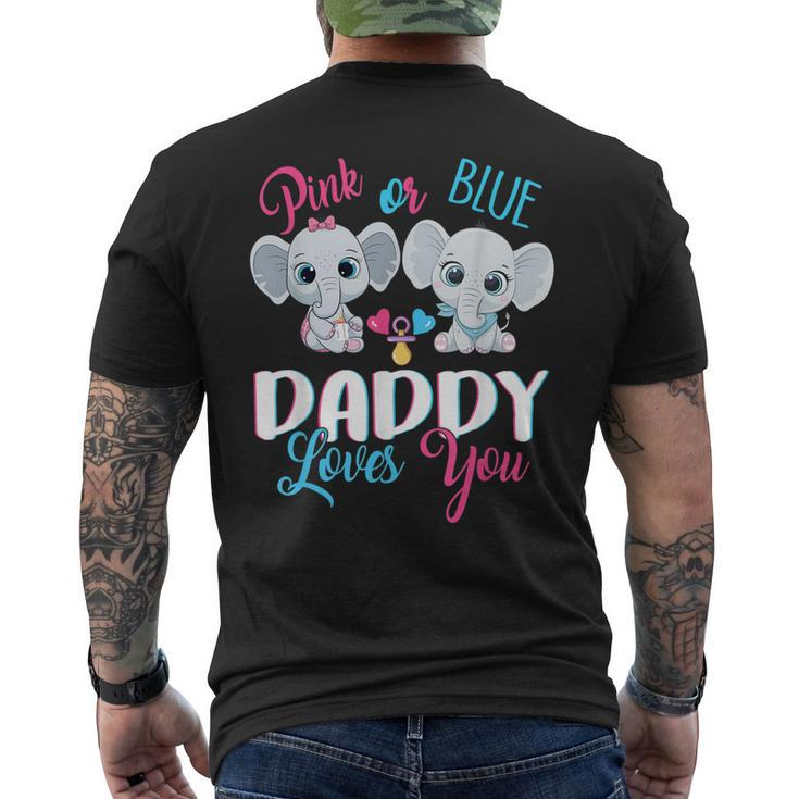 Pink Or Blue Daddy Loves You Elephants-Baby Gender Reveal Men's T-shirt Back Print