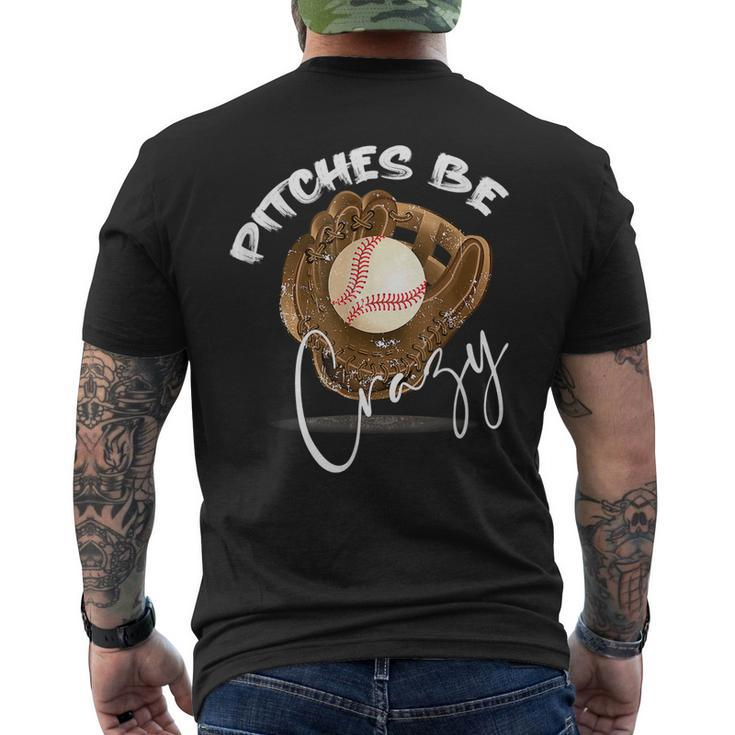 Pitches Be Crazy Vintage Softball Pitcher Player Aesthetic Men's T-shirt Back Print