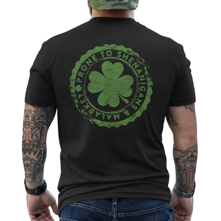 Prone To Shenanigans And Malarkey Clovers St Patricks Day Men's Back Print T-shirt