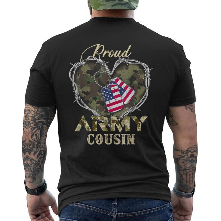 Proud Army Cousin With Heart American Flag For Veteran Men's T-shirt Back Print
