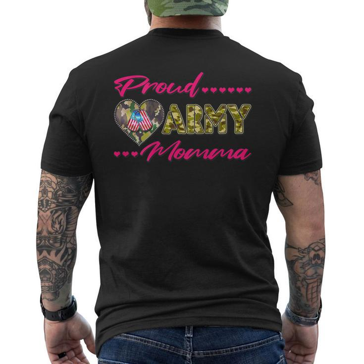 Proud Army Momma Camo Us Flag Dog Tags Military Mom Men's Back Print T-shirt
