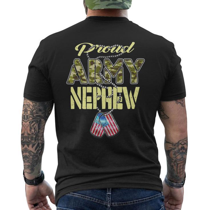Proud Army Nephew Us Flag Dog Tags Pride Military Family Men's T-shirt Back Print