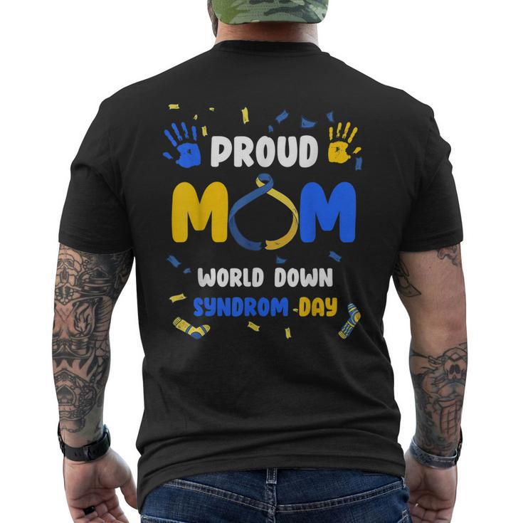 Proud Mom T21 World Down Syndrome Awareness Day Ribbon Men's Back Print T-shirt