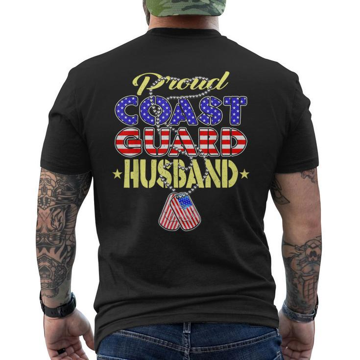 Proud Us Coast Guard Husband Us Flag Dog Tag Military Spouse Men's Back Print T-shirt