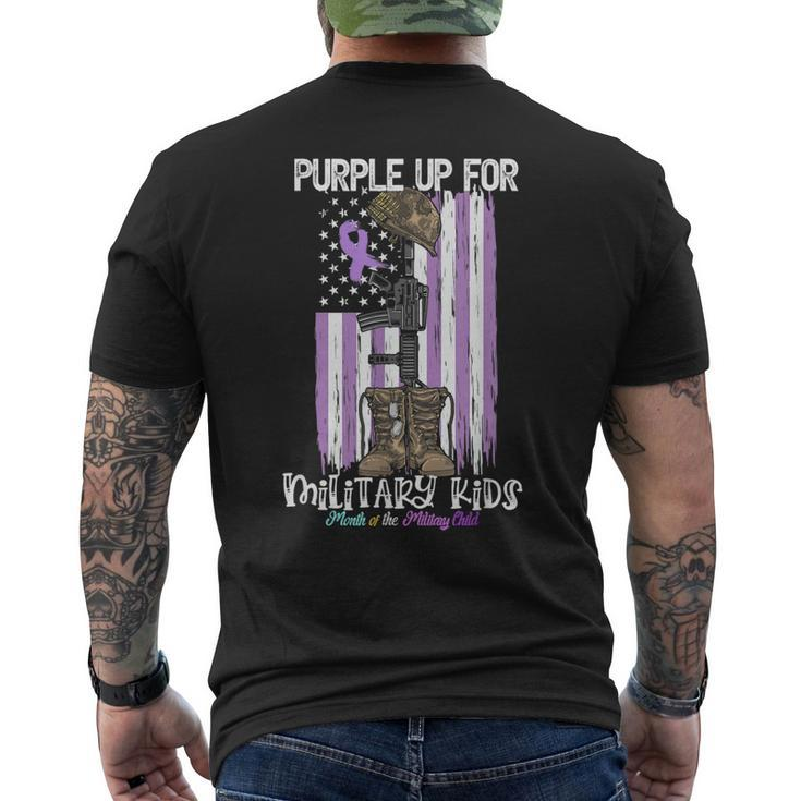 Purple Up For Military Kids Support Us Flag Military Month Mens Back Print T-shirt