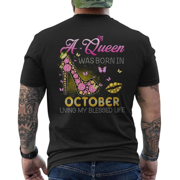 A Queen Was Born In October Living My Best Life - Womens Soft Style Fitted Men's T-shirt Back Print