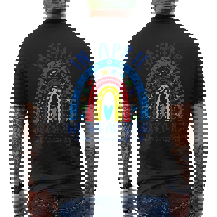 Rainbow Autism In April We Wear Blue Autism Awareness Month Men's Back Print T-shirt