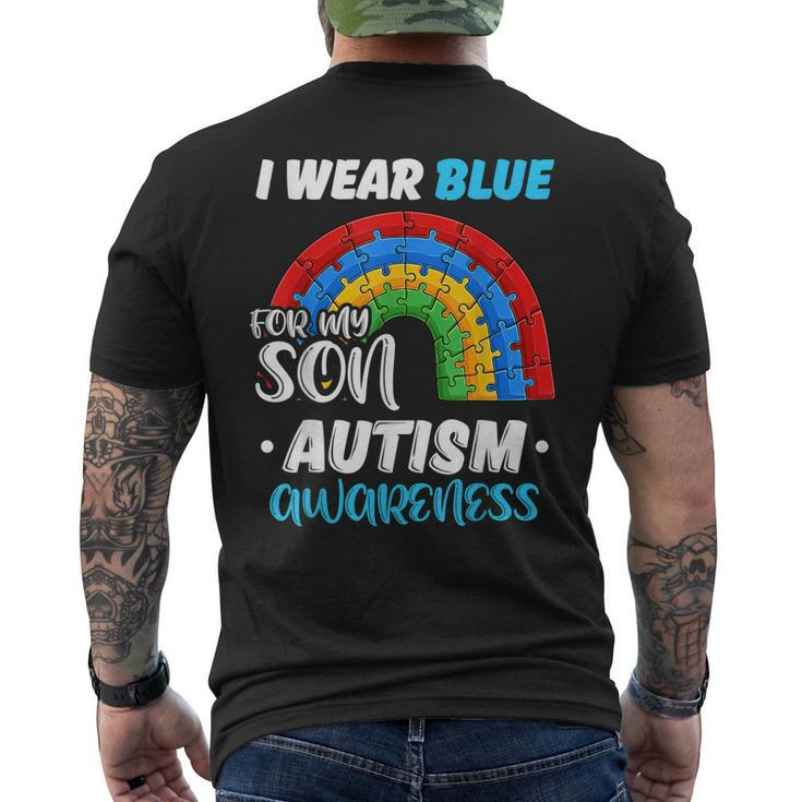 Rainbow Puzzle Autism I Wear Blue For Son Autism Awareness Men's Back Print T-shirt