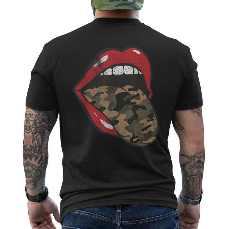 Red Lips Camo Tongue Camouflage Military Trendy Grunge Funny Mens Back Print T-shirt