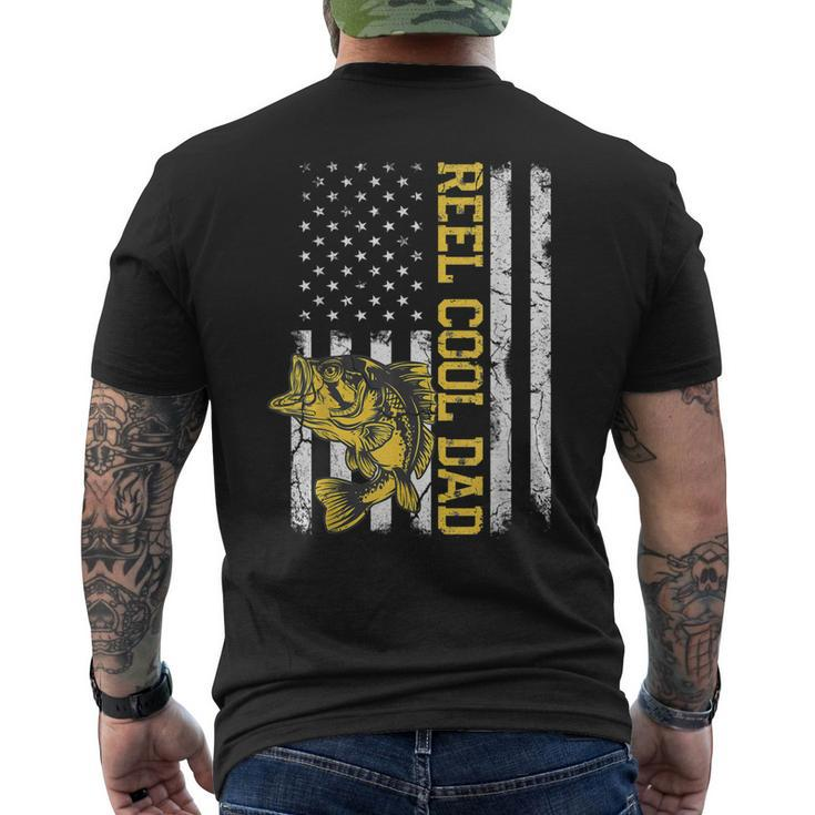 Mens Reel Cool Dad Fishing Fathers Day Shirt American Flag Men's Back Print T-shirt