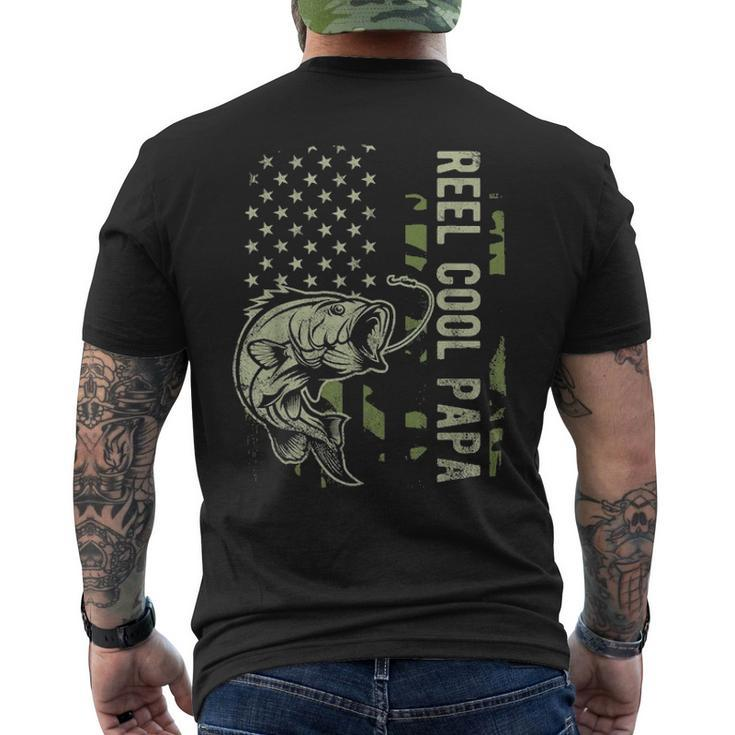 Reel Cool Papa Camouflage American Flag Fathers Day Men's T-shirt Back Print