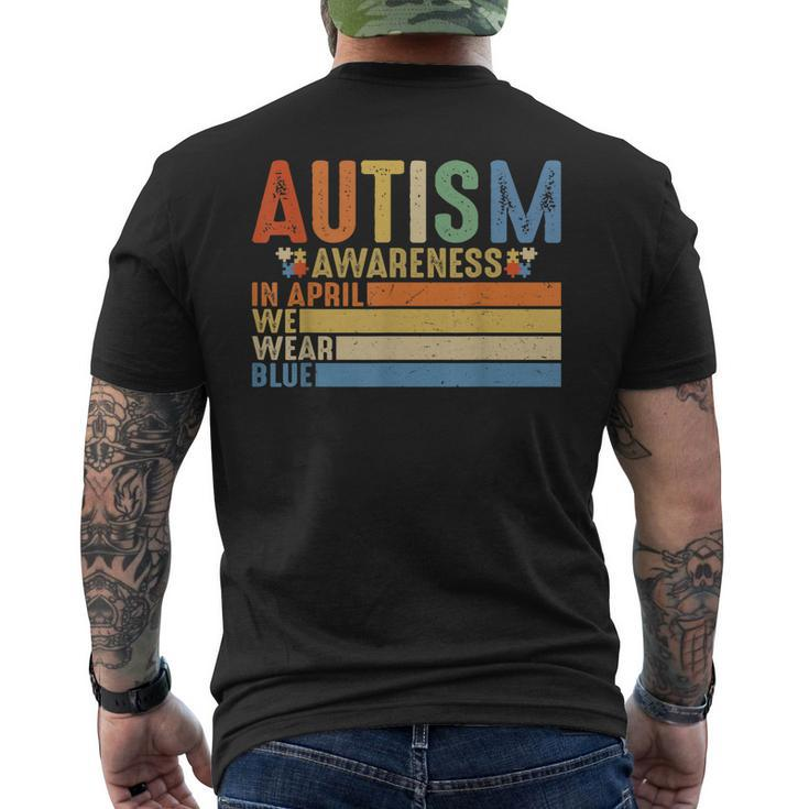 Retro In April We Wear Blue Puzzle Autism Awareness Month Men's Back Print T-shirt