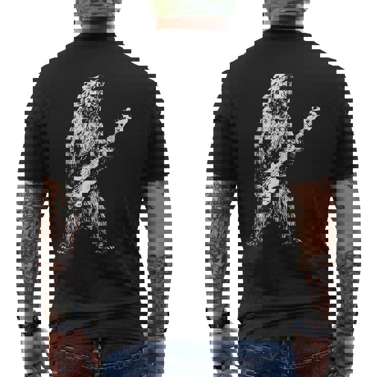 Retro Bear Playing Bass Guitar Bear Guitarist Music Lovers Men's Back Print T-shirt