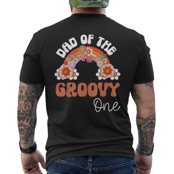 Mens Retro Dad Of Groovy One Matching Family 1St Birthday Party Men's Back Print T-shirt