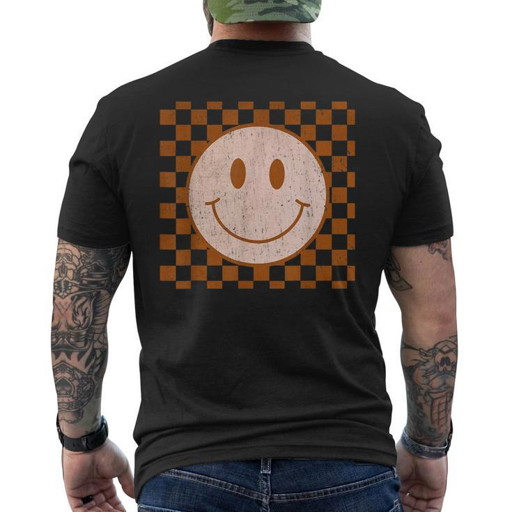 Retro Happy Face Smile Face Checkered Pattern Trendy Men's Back Print T-shirt