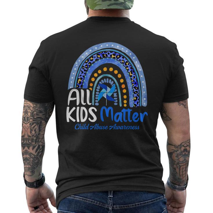 Retro Rainbow All Kids-Matter Pinwheel Child Abuse Awareness Men's Back Print T-shirt