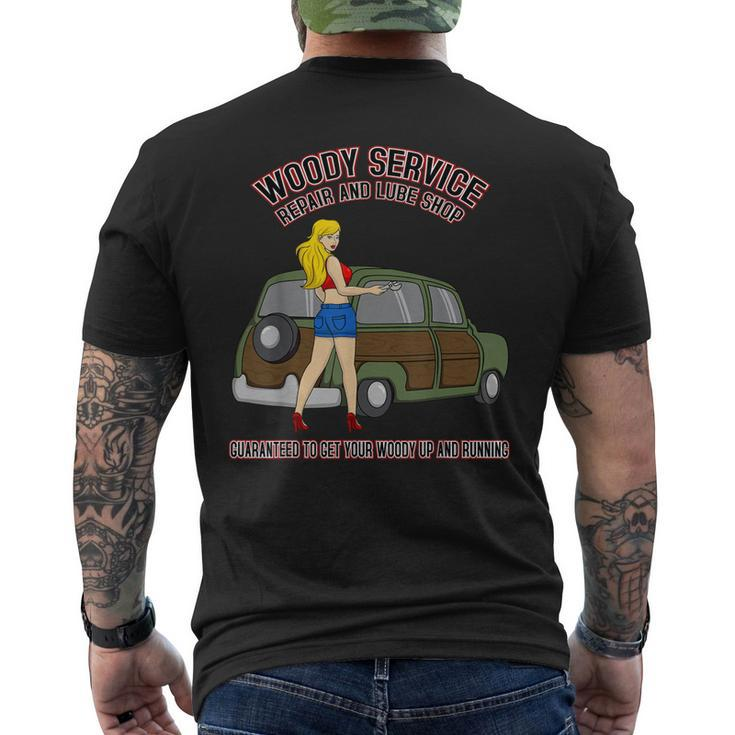 Retro Vintage Sexy Pinup Girl Mechanic Auto Big Woody Wagon Mens Back Print T-shirt
