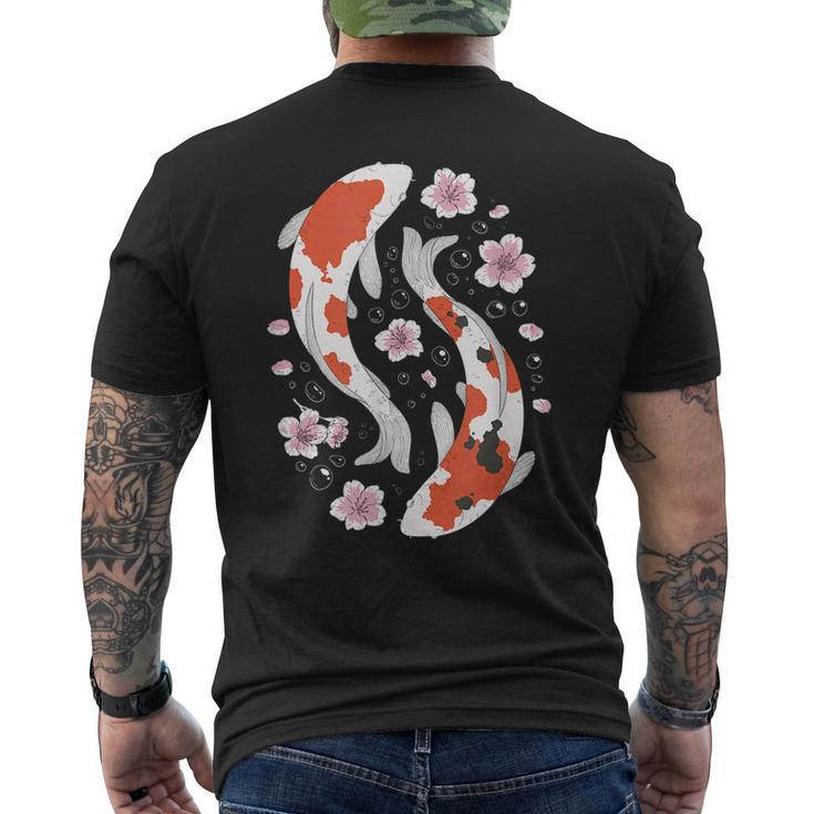 Retro Yin Yang Kawaii Japanese Koi Fish And Blossom Sakura Men's Back Print T-shirt