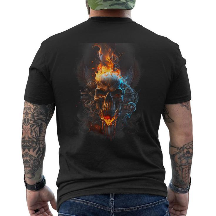 Revolution Riders Metal Skull Engine Flames Graphic Men Men's Back Print T-shirt