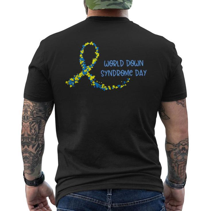 Ribbon World Down Syndrome Day V2 Men's Back Print T-shirt