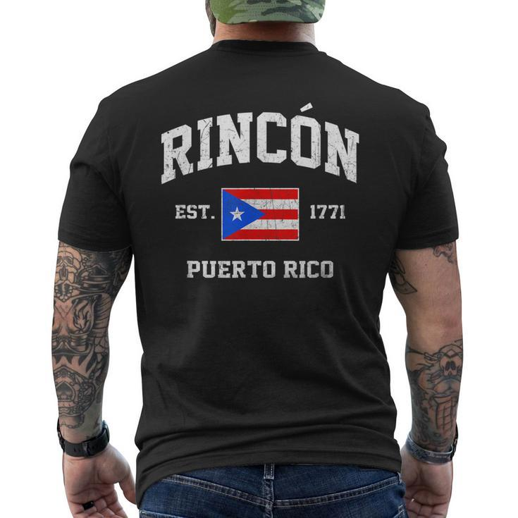 Rincón Puerto Rico Vintage Boricua Flag Athletic Style Men's T-shirt Back Print