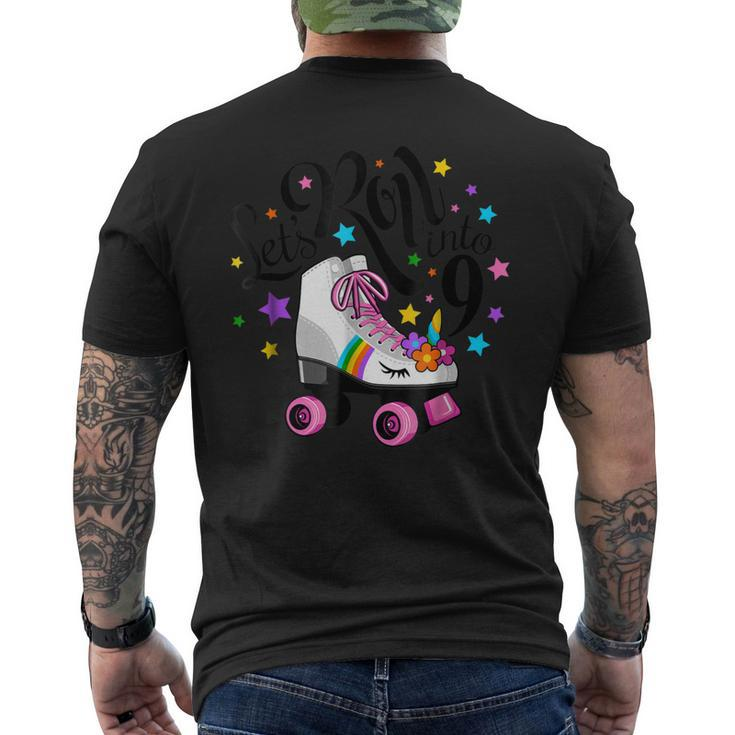 Lets Roll Into 9 Birthday Unicorn Roller Skate Men's Back Print T-shirt