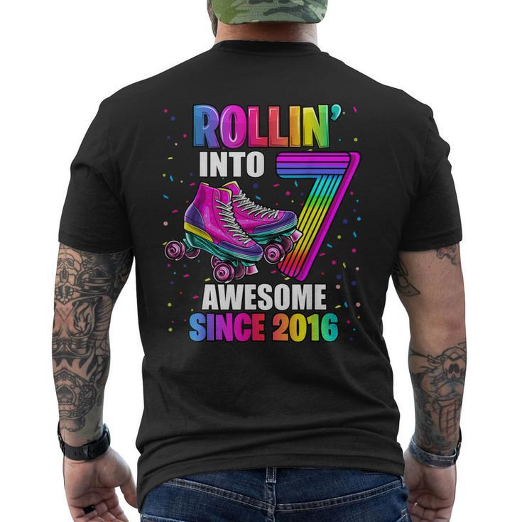 Rollin Into 7 Awesome 2016 Roller Skating 7Th Birthday Girls Men's Back Print T-shirt