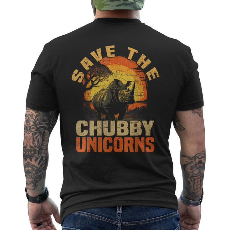 Save The Chubby Unicorns Vintage Rhino Animal Rescue Men's Back Print T-shirt