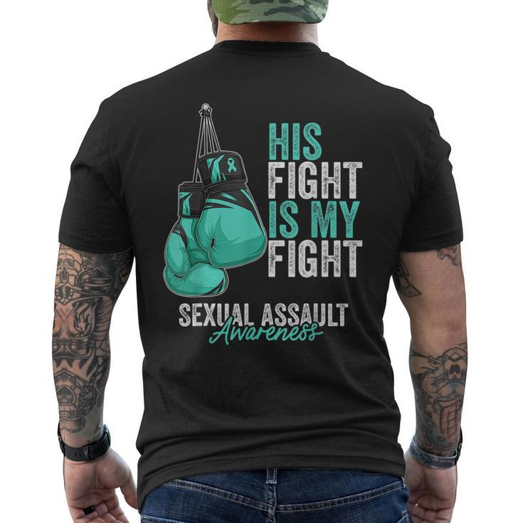 Sexual Assault Awareness Month Boxing Gloves Teal Ribbon Men's Back Print T-shirt