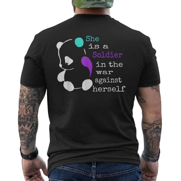 She Is A Soldier Semicolon Suicide Prevention Awareness Men's T-shirt Back Print