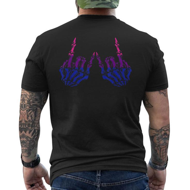 Skeleton Rock Hand Lgbt-Q Cool Bisexual Pride Color Bi Flag Men's Back Print T-shirt