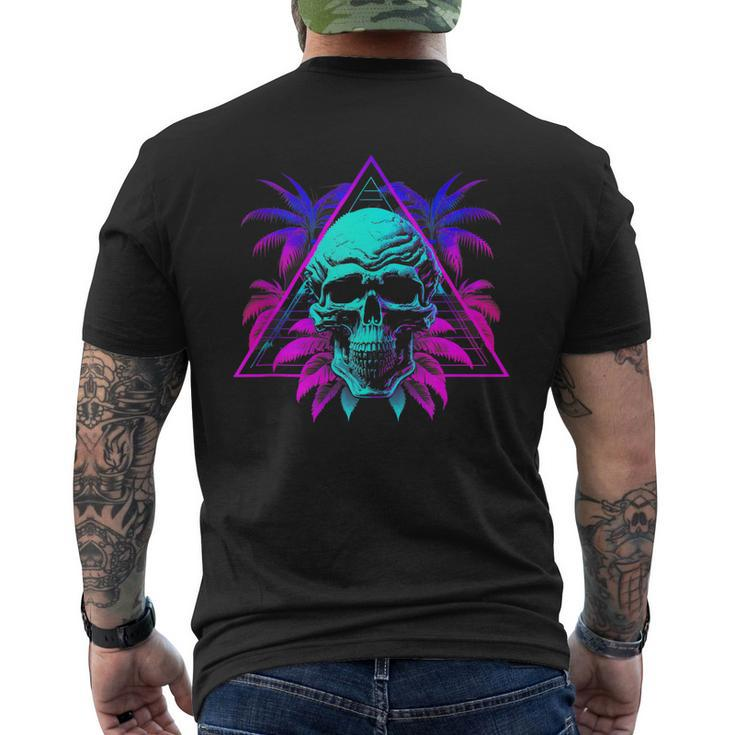 Skull Vaporwave Retrowave Aesthetic Synthwave 80S Palm Tree  Men's Crewneck Short Sleeve Back Print T-shirt