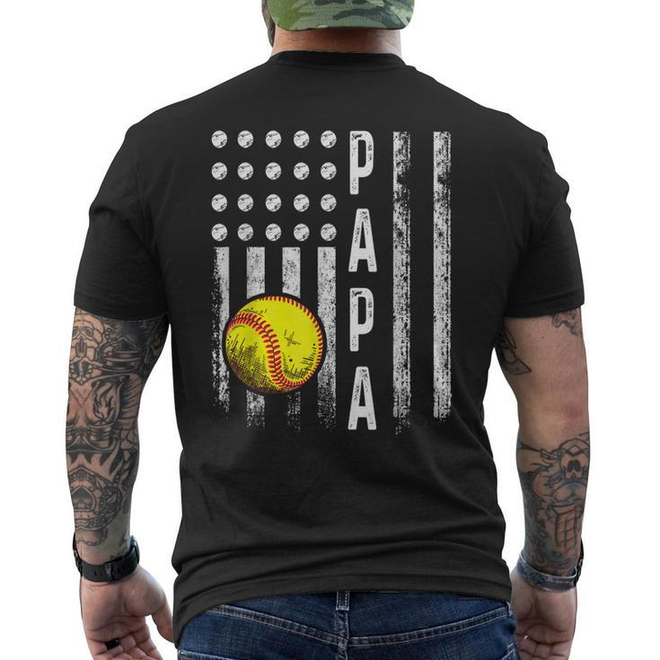 Softball Papa American Flag Vintage Softball Lovers Men's T-shirt Back Print