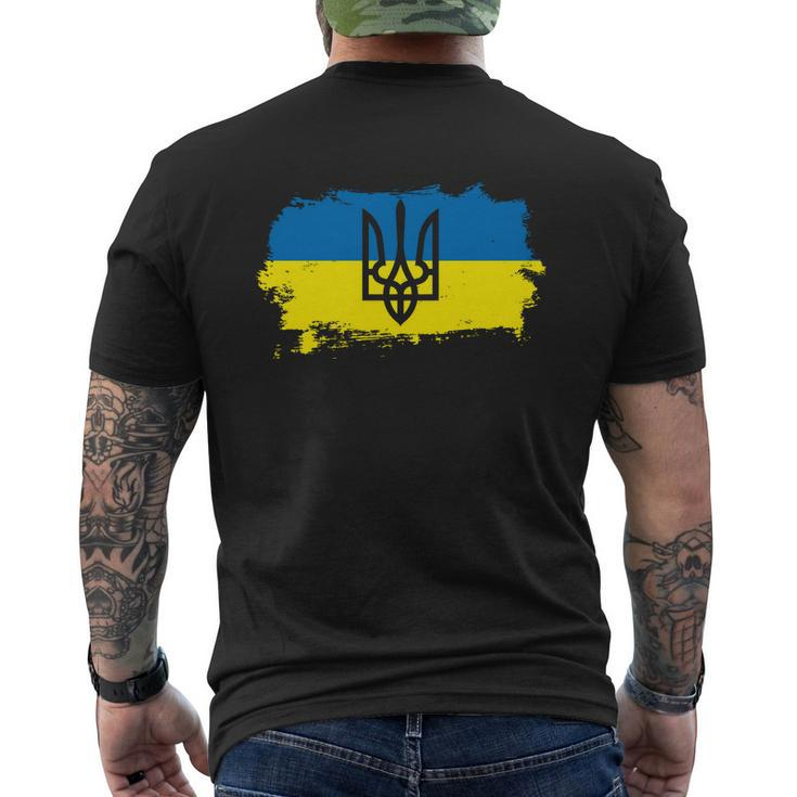 Stand With Ukraine Painted Distressed Ukrainian Flag Symbol Men's Crewneck Short Sleeve Back Print T-shirt
