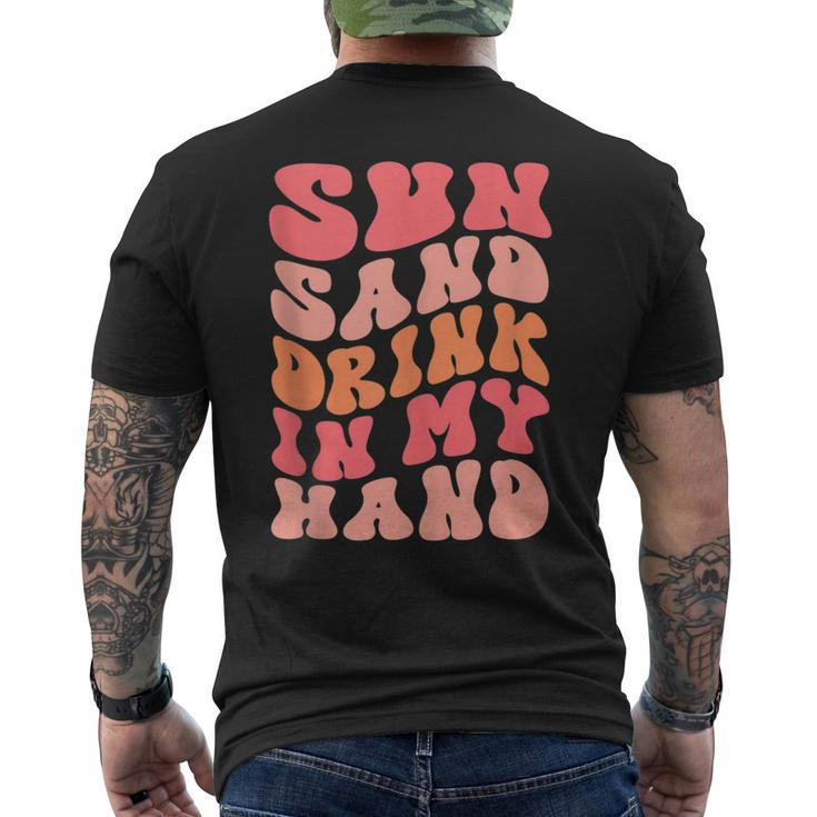 Sun Sand Drink In My Hand Ring On My Hand Bachelorette Party Men's Back Print T-shirt