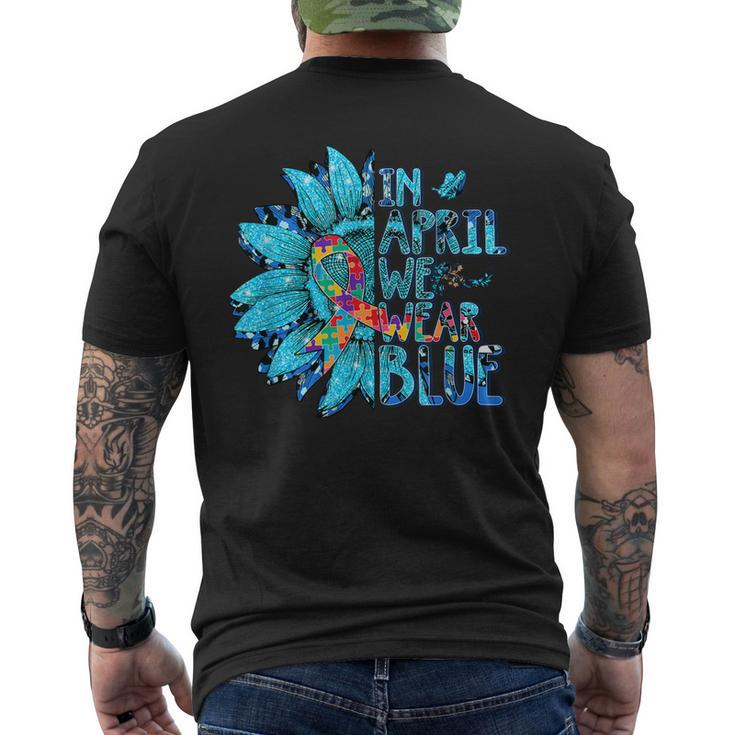 Sunflower Puzzle In April We Wear Blue Autism Awareness Men's Back Print T-shirt