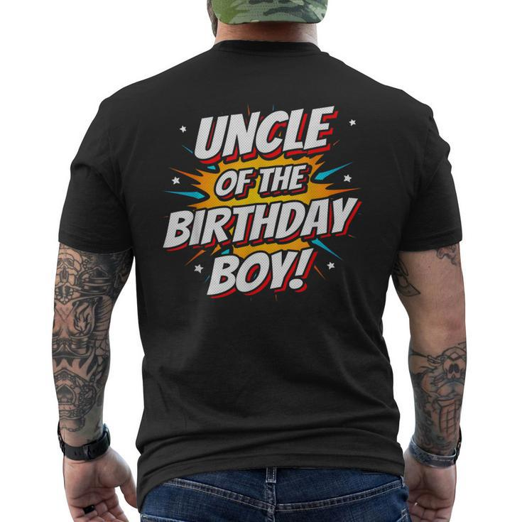 Superhero Party Comics Birthday Uncle Of Birthday Boy Mens Back Print T-shirt