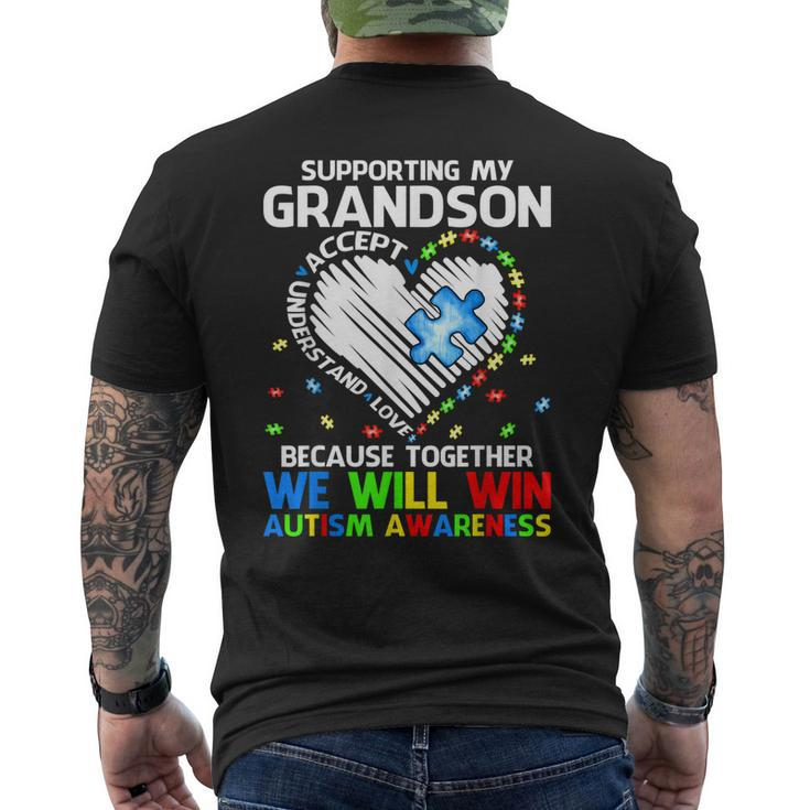 Supporting My Grandson Together We Will Win Autism Awareness Men's Back Print T-shirt