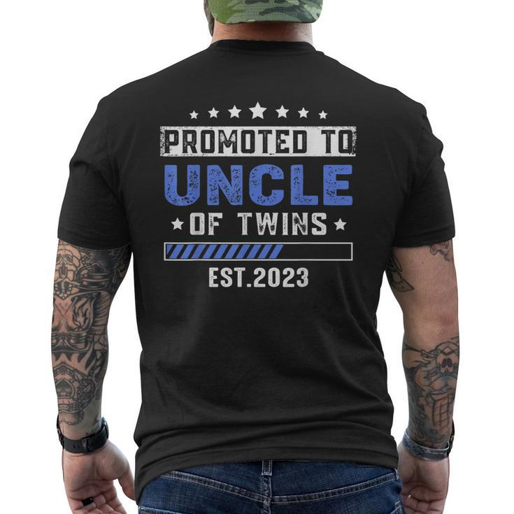 Twin Baby Shower Dad Promoted To Uncle Of Twins Est 2023 Mens Back Print T-shirt