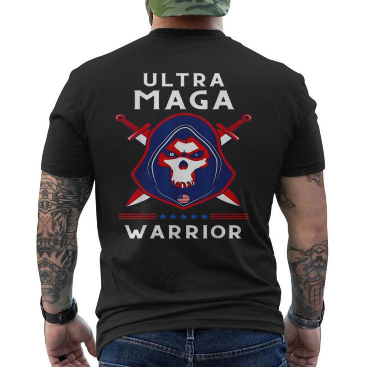 Ultra Maga Warrior Dad Anti Biden Us Flag Pro Trump Men's Back Print T-shirt