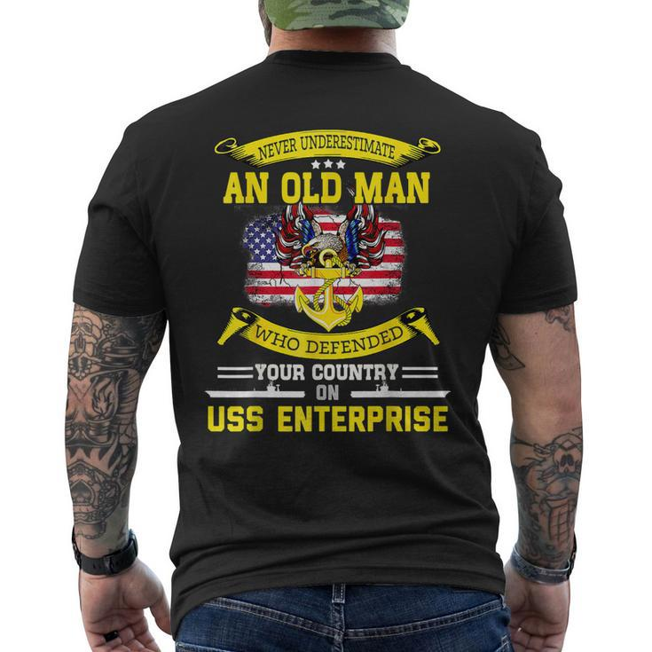 Never Underestimate Old Man Defended On Uss Aircraft Men's T-shirt Back Print