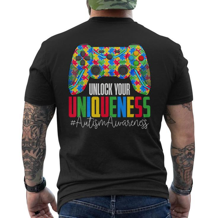 Unlock Your Uniqueness Puzzle Controller Autism Awareness Men's Back Print T-shirt