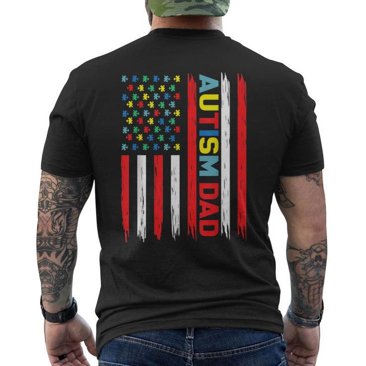 Us Flag Autism Dad Puzzle Ribbon - Autistic Papa Men's Back Print T-shirt