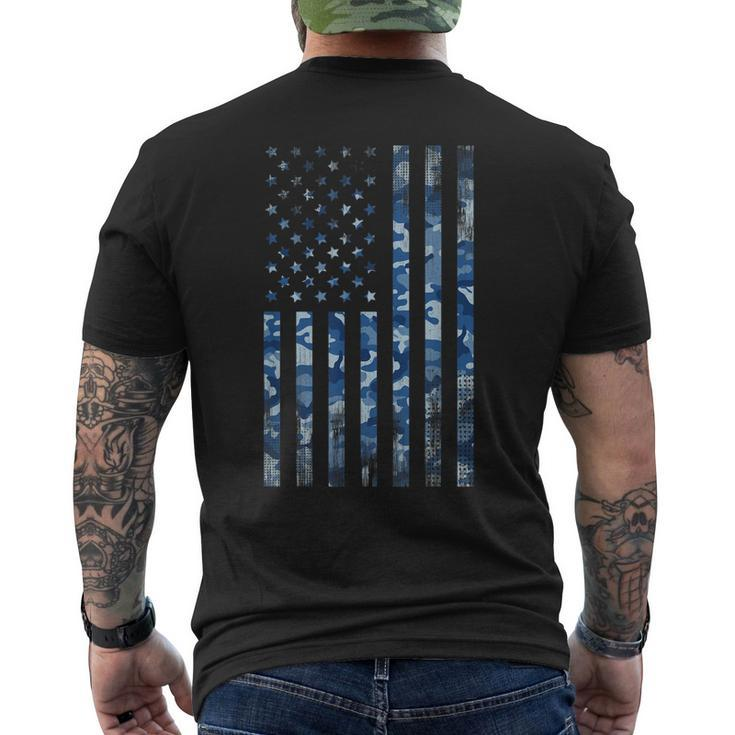 Us Navy Camo Veteran American Flag Military Blue Mens Back Print T-shirt