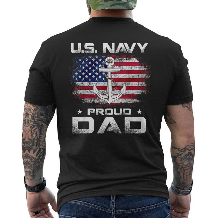 US Navy Proud Dad With American Flag Veteran Day Men's T-shirt Back Print